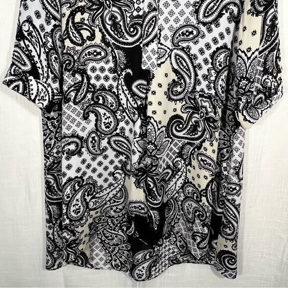 Zac & Rachel Black & White Paisley Floral Lightweight Tunic Blouse Sz L - Picture 4 of 9